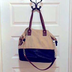 Cesca Faux Leather Colorblock Tote Bag Tan and Black
